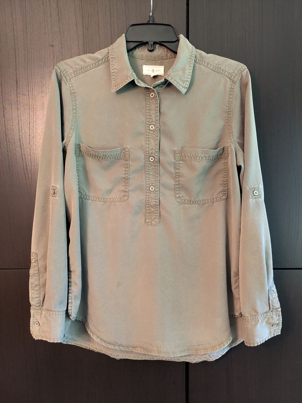Lou & Grey Olive Green Tencel Long Sleeve Shirt Sz S